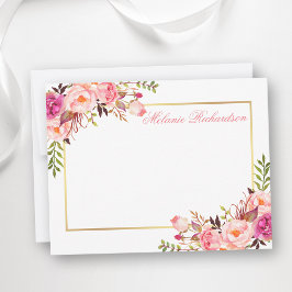 Tarjeta Pequeña Marco dorado personalizado de color rosa floral