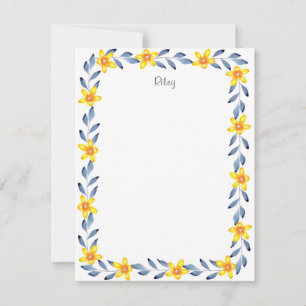 Tarjeta Pequeña Marco floral acuarela amarillo índigo