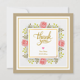 Tarjeta Pequeña Marco floral romántico de acuarela rosa y corazón