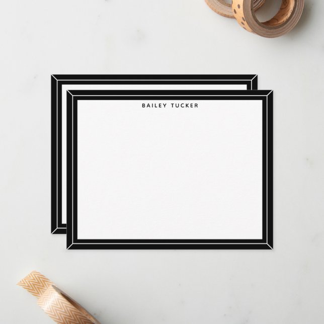 Tarjeta Pequeña Marco simple Profesional personal en blanco y negr (Anverso/Reverso In Situ)