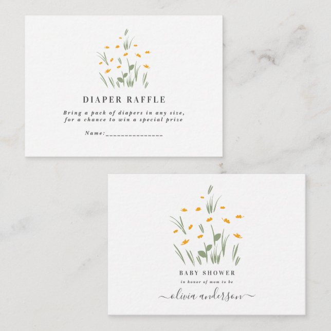 Tarjeta Pequeña margarita natural floral ducha de bebé diaper raff (Anverso / Reverso)