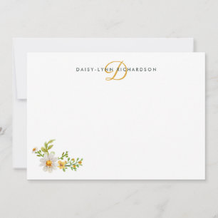 Tarjeta Pequeña Margaritas acuarela Monograma Amarillo
