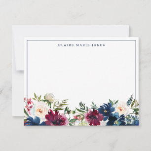 Tarjeta Pequeña Marina Azul Borgoña Floral acuarela delgada fronte