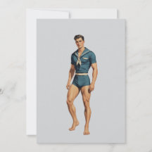 Marinero Retro en Traje de Baño Azul Marino