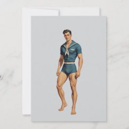 Tarjeta Pequeña Marinero Retro en Traje de Baño Azul Marino