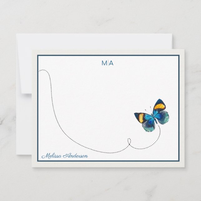 Tarjeta Pequeña Mariposa amarilla azul en nombre de monograma de v (Anverso)