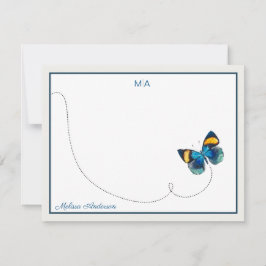 Tarjeta Pequeña Mariposa amarilla azul en nombre de monograma de v
