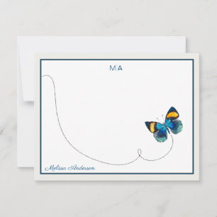 Tarjeta Pequeña Mariposa amarilla azul en nombre de monograma de v