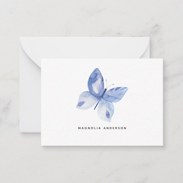 Tarjeta Pequeña Mariposa azul acuarela personalizada (Anverso)