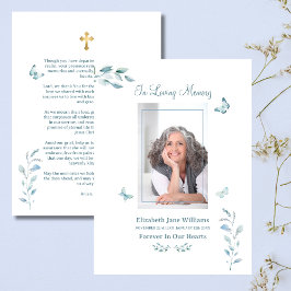 Tarjeta Pequeña Mariposa Azul Polvorienta Oración Fúnebre Memorial