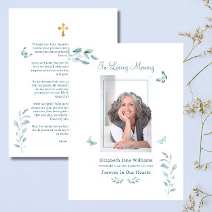 Tarjeta Pequeña Mariposa Azul Polvorienta Oración Fúnebre Memorial