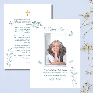 Tarjeta Pequeña Mariposa Azul Polvorienta Oración Fúnebre Memorial