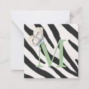 Tarjeta Pequeña Mariposa azul y Personalizado de Monograma Verde d
