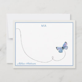 Tarjeta Pequeña Mariposa color azul en nombre de monograma de vuel