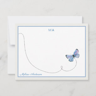 Tarjeta Pequeña Mariposa color azul en nombre de monograma de vuel