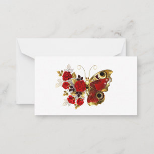 Tarjeta Pequeña Mariposa de flor roja con rosas rojas