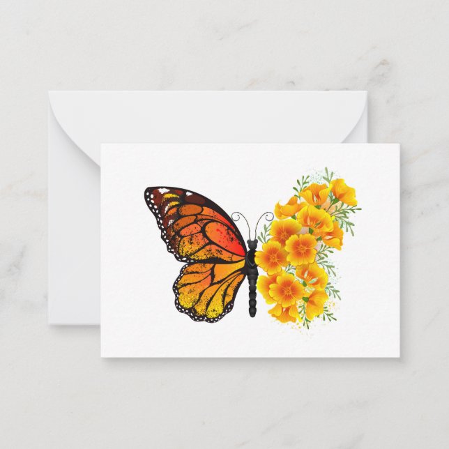 Tarjeta Pequeña Mariposa de flores con amapola amarilla de Califor (Anverso)