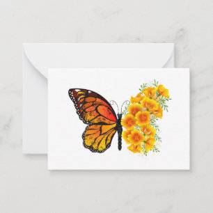 Tarjeta Pequeña Mariposa de flores con amapola amarilla de Califor