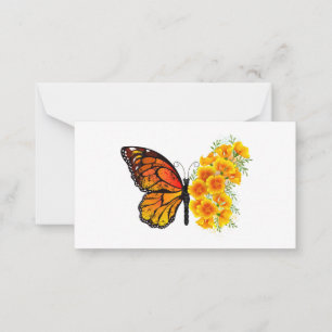 Tarjeta Pequeña Mariposa de flores con amapola amarilla de Califor