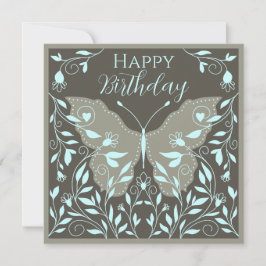 Tarjeta Pequeña Mariposa Elegante Con Vines Feliz Cumpleaños