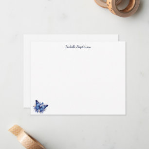 Tarjeta Pequeña Mariposa Floral Acuarela Azul Elegante