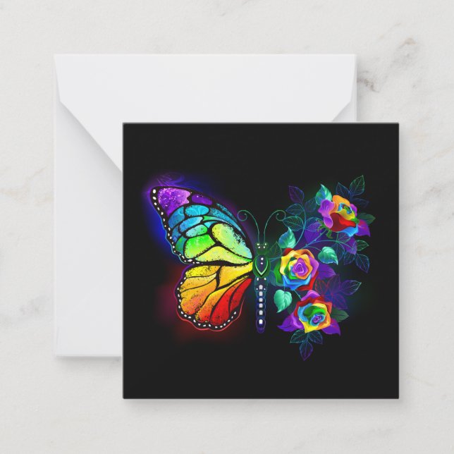 Tarjeta Pequeña Mariposa florida arcoiris (Anverso)