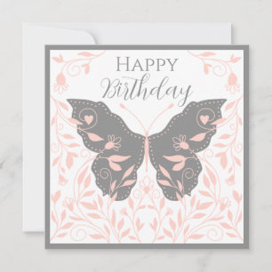Tarjeta Pequeña Mariposa gris y rosa singulares