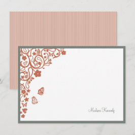 Tarjeta Pequeña Mariposa Jardín Peach Stripe Script Name Note Car