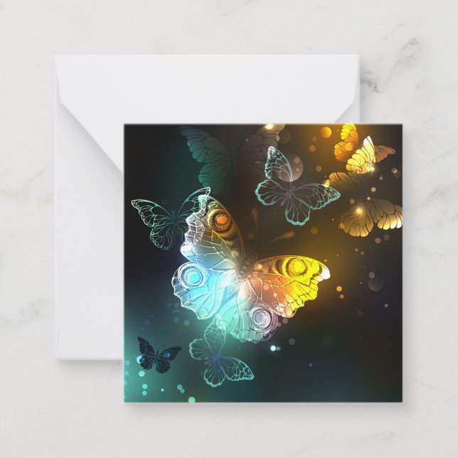Tarjeta Pequeña Mariposa luminosa y mariposas nocturnas (Anverso)