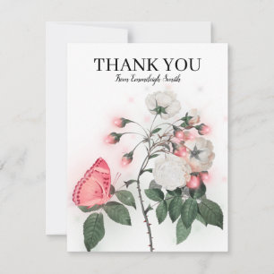 Tarjeta Pequeña Mariposa Rosa Rosas Blancas Gracias