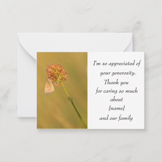 Tarjeta Pequeña Mariposa Y Flor Para Después Del Funeral Gracias (Anverso)