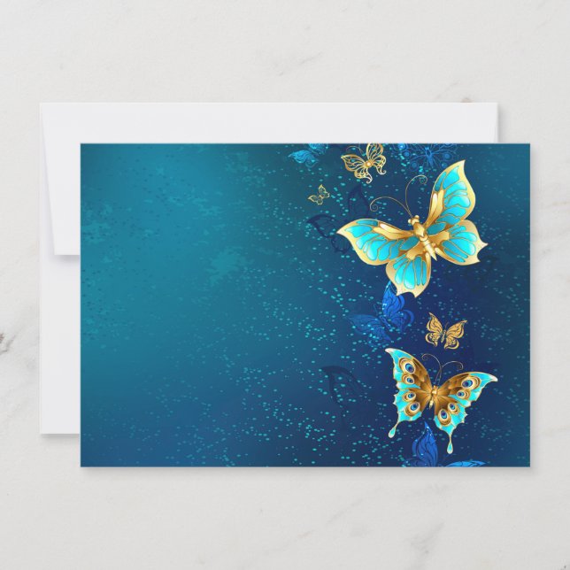 Tarjeta Pequeña Mariposas doradas sobre fondo azul (Anverso)
