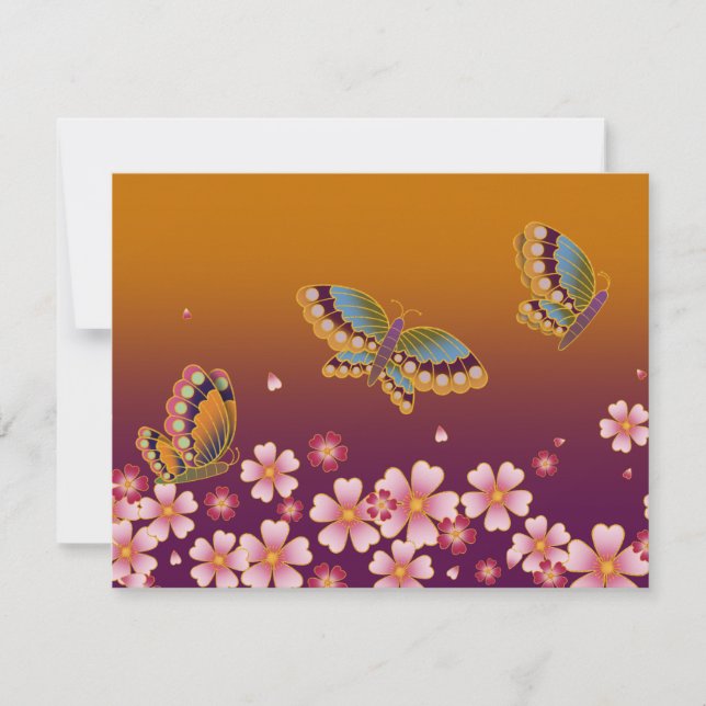 Tarjeta Pequeña Mariposas japonesas en medio del Sakura florecen c (Anverso)