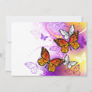 Tarjeta Pequeña Mariposas monarcas en fondo morado