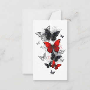 Tarjeta Pequeña Mariposas Morpho voladoras negras y rojas