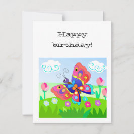 Tarjeta Pequeña Mariposas y flores coloridas de dibujos animados 