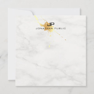 Tarjeta Pequeña Mármol blanco elegante oro Splash Monograma modern