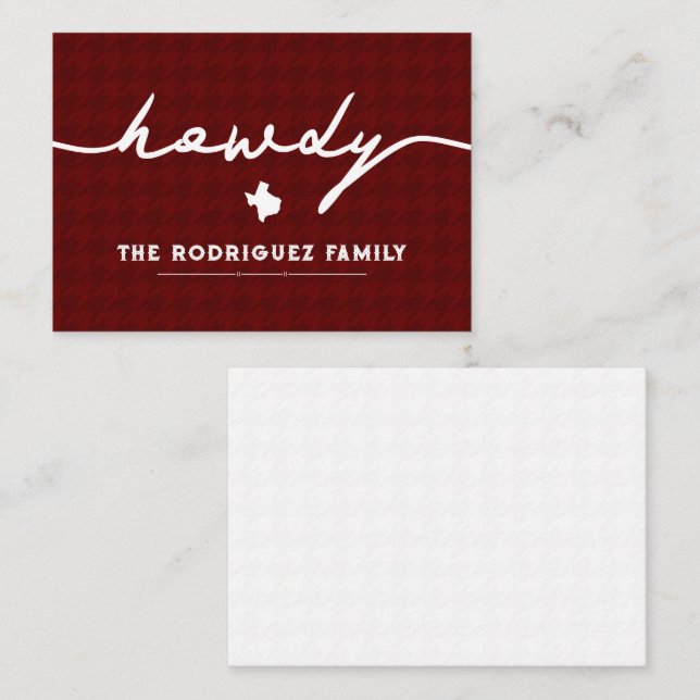 Tarjeta Pequeña Maroon Howdy Houndstoth Texas (Anverso / Reverso)