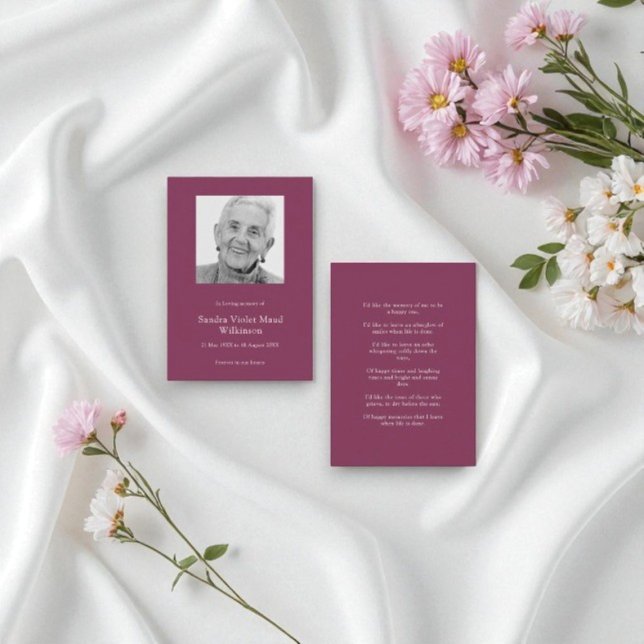 Tarjeta Pequeña Maroon Poem Funeral Sympathy Note Card (Subido por el creador)