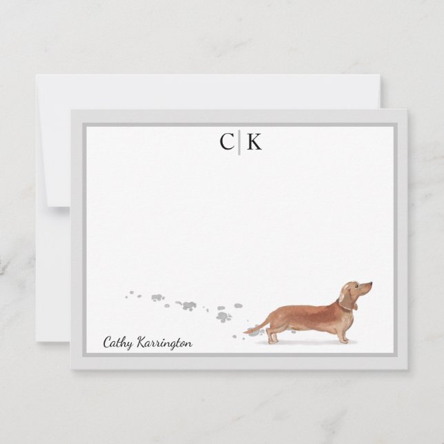 Tarjeta Pequeña Marrón Dachshund Gray Border Monograma Tu Nombre (Anverso)