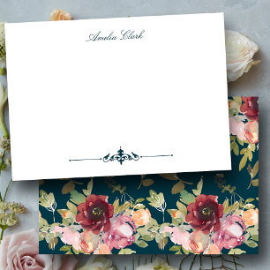 Tarjeta Pequeña Marrón elegante y floral Verde azulada