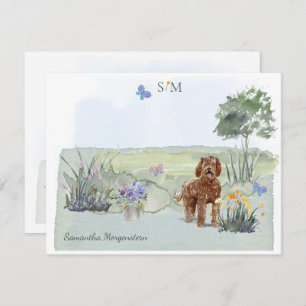 Tarjeta Pequeña Marrón Labradoodle Dog Mariposa Monograma y Nombre