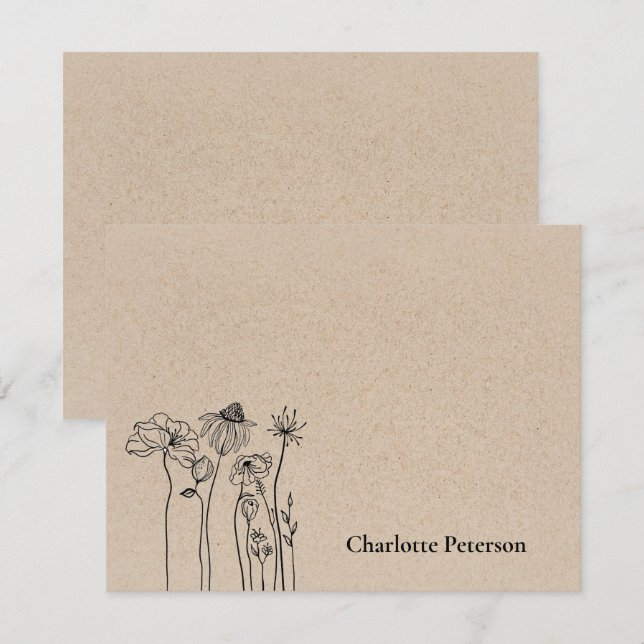 Tarjeta Pequeña Marrón Rústico Kraft Flor Silvestre (Anverso / Reverso)