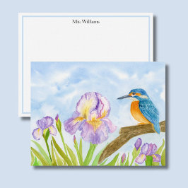 Tarjeta Pequeña Martín pescador con Iris púrpura Personalizado