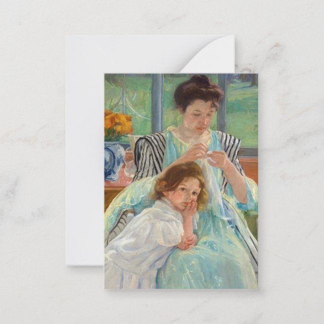 Tarjeta Pequeña Mary Cassatt - Joven Madre Cosiedo (Anverso)