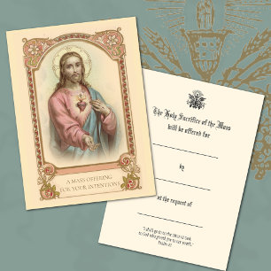 Tarjeta Pequeña Masa Católica Ofreciendo Cartas Sagradas A Jesús