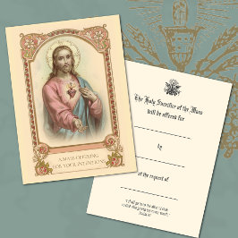 Tarjeta Pequeña Masa Católica Ofreciendo Cartas Sagradas A Jesús