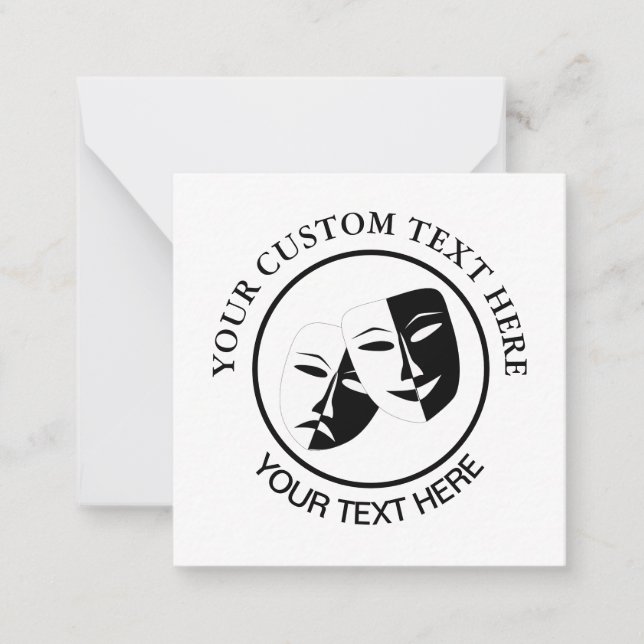Tarjeta Pequeña Máscara de teatro, tragedia de comedia, blanco neg (Anverso)