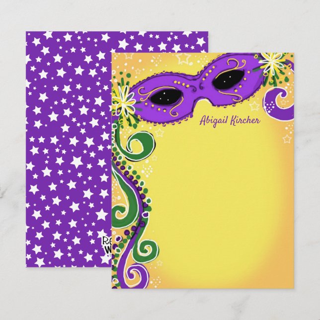 Tarjeta Pequeña Mascarada Máscara Amarilla Púrpura Dulce 16 Plana (Anverso / Reverso)
