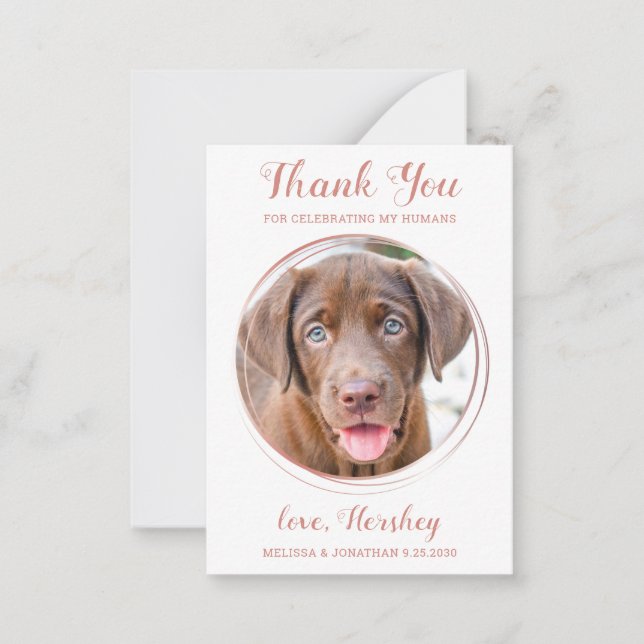 Tarjeta Pequeña Mascota de presupuesto Foto Perro Boda Rosa Oro Gr (Anverso)